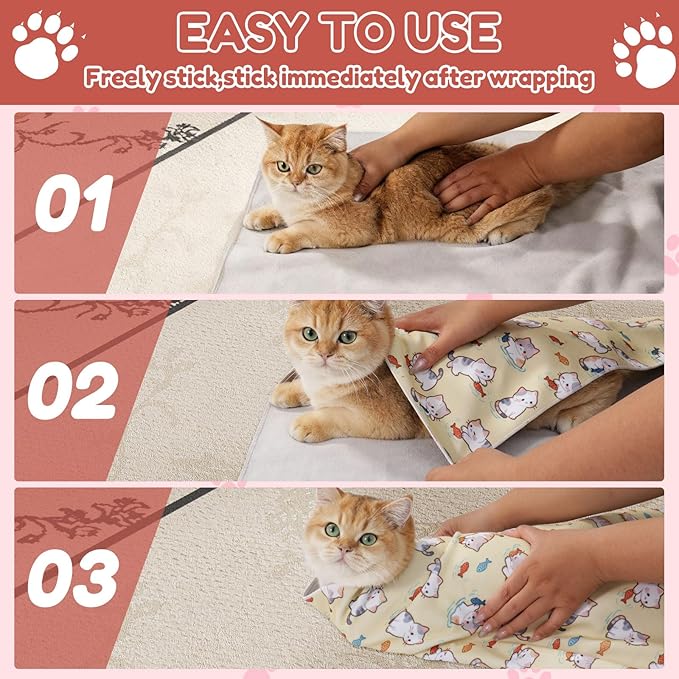 33.5" Cat Grooming Wrap,cat wrap for Cutting Nails,Self-Adhesive cat Swaddle wrap cat Restraint cat wrap Blanket for Medicine, Nail Clipping, Teeth Brushing,White Guitar(Within 22lbs)