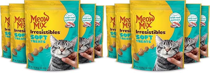 Meow Mix Irresistibles Soft Cat Treats Made with Real Salmon,3 Oz. Pouch,(Pack of 10)