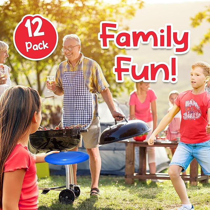 Fun Central High-Flying Excitement: 12 Pack, 10 Inch Assorted Color Flying Discs (Blue, Red, White, Yellow) - Perfect Backyard Games, Sports, Summer Beach, 4th of July Party Essential
