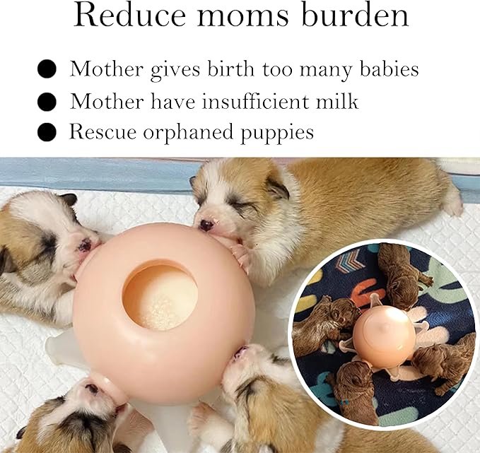 Doggiema puppy's feeders Nipple Feeder Puppy Feeding Milk replacer Nursing Station puppy's Bottles Dongdong pet (M Size Bowl Small Dog)