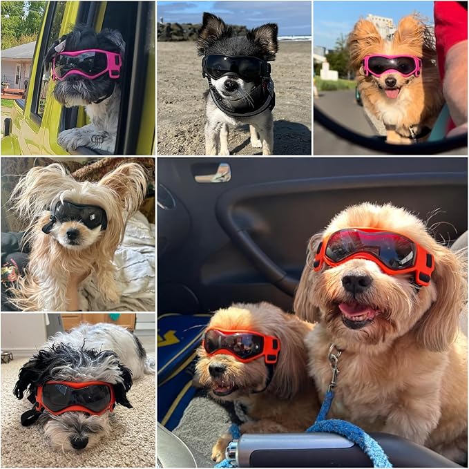 Dog Goggles Small Breed, Dog Sunglasses Small Breed Dog Eye Sun Light Protection, UV Protection Goggles for Dog with Adjustable Straps, Small Black