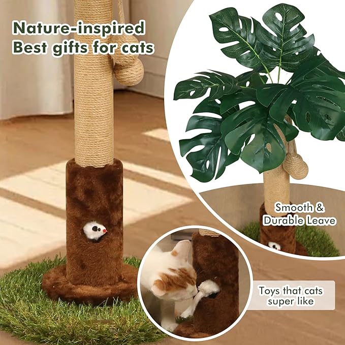 Cat Scratching Post for Indoor Cats and Kitten - 35.43" Tall Cat Scratching Post with Sisal Rope,Palm Tree Cat Scratch Post with Hanging Ball (26.4-Brown, 26.4in)