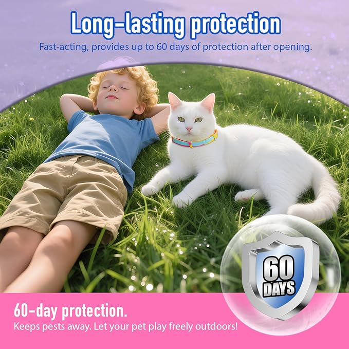 Flea and Tick Collar for Cats – Natural Essential Oil Formula, 60 Days Repellent Protection, Waterproof & Adjustable Flea Collar for Small, Medium & Large Cats (Grey, 2 Pack)