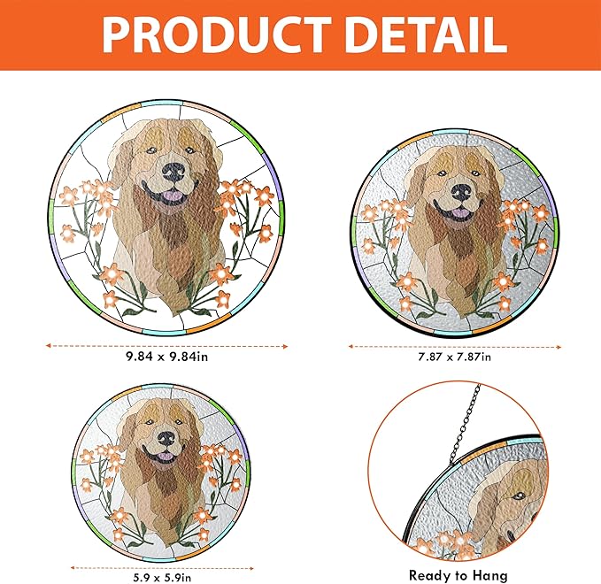 Lovely POD Custom Pet Portrait Stained Glass Suncatcher, Personalized Dog Photo Memorial Ornament Window Hanging, Remembrance Sympathy Gift for Loss of Fur, Bereavement Keepsake, Home Decor
