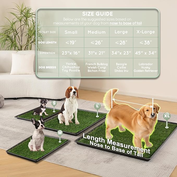 Dog Grass Pad with Tray Small 23" x 16", Dog Puppy Litter Box with Odor Free Artificial Grass Pee Pads for Dogs Potty Tray with Hemmed Edge, Realistic for Indoor Balcony