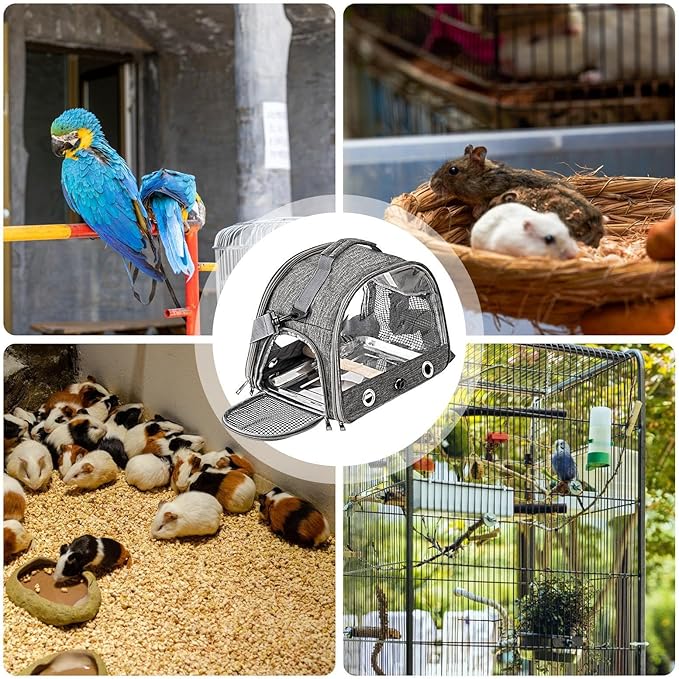 Bird Travel Cage - Lightweight Parrot Carrier Backpack, Portable Cage with Shoulder Strap | Outdoor Small Animal Transport Bag for Budgies Parakeets Conures Gentoo Parrots Travel Adventures