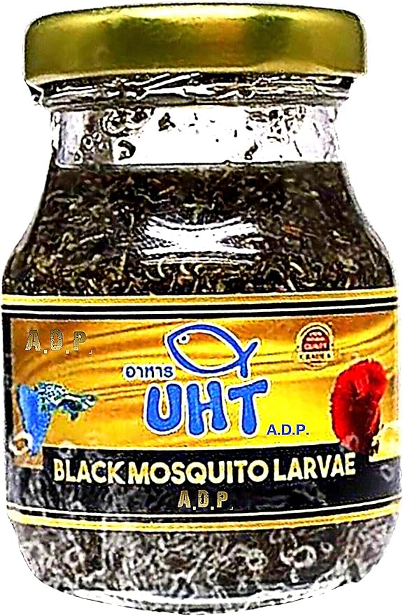 A.D.P. UTH Fish Food Black Mosquito Larvae 75 g. Tropical Fish Food Grow Faster & Color Enhancer Slow Sinking Like Pellets High Protein 74% for All Tropical Fish Feed & Small Fish Breeding Fish Care