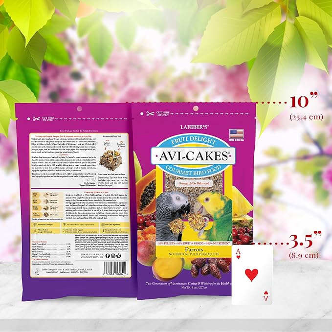 LAFEBER'S Fruit Delight Avi-Cakes Pet Bird Food, Made with Non-GMO and Human-Grade Ingredients, for Parrots (8 oz Pack of 2)