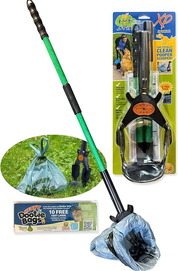 GoGo Stik XP Consumer Reports #1 Rated Ergonomic Scooper 2023-2026. Quick, Clean, & Convenient Pro Pooper Scooper for All Dog Pet Waste Cleanup. Use Store Bags or Heavy Dootie Bags.