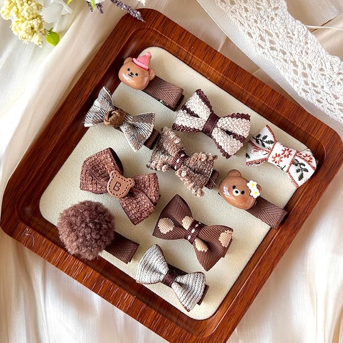 10pcs Brown Dog Hair Clips 10pcs Rubber Bands Small Dog Bows Beige Cute Pet Grooming Accessories Alligator Clips Stay In Hair Bear Barrettes Hairpin Topknot Headdress Yorkie Puppy Maltese Girls Dogs