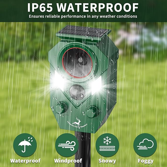 4 Pack Ultrasonic Deer Repellent Devices Outdoor, Solar Animal Repellent Outdoor for Yard Garden Rabbit Repellent Device Effective Repel Cat, Dog, Squirrel, Deer, Raccoon, Rabbit, and Skunk