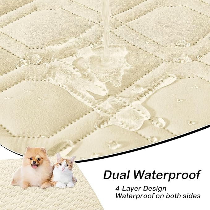 hyha Waterproof Dog Bed Blanket, Soft Pet Blankets, Waterproof Couch Cover for Dogs, Reversible Sofa Covers Washable for Furniture (30x53 Inch, Beige/Beige)