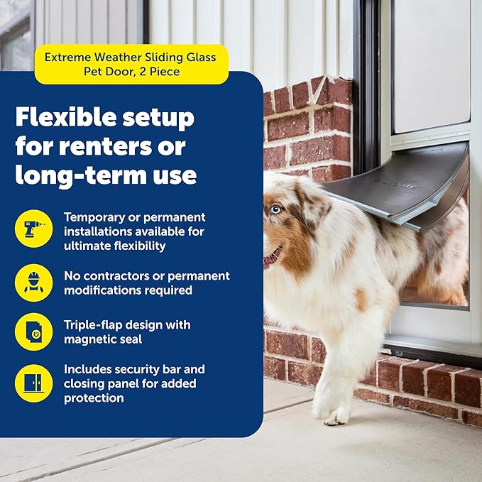 PetSafe Extreme Weather Sliding Glass Pet Door - Energy Efficient Entry for Dogs & Cats - Triple Flap with Magnetic Seal - Durable Aluminum Frame - Easy Install - Large