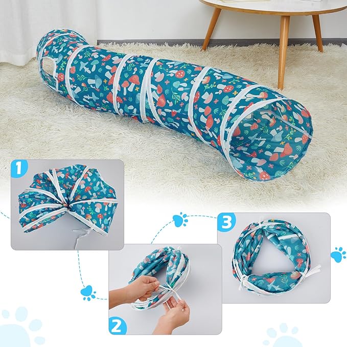 Glittme Cat Tunnel, Cat Tunnels for Indoor Cats, S-Shape Peekaboo Cat Cave with Cat Toys, Foldable Cat Tubes and Tunnels for Cats, Rabbit, Puppy, Guinea Pig