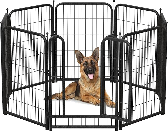 Metal Dog Playpen, 40 Inch Height 8 Panels, Ideal Dog Fence for Large/Medium/Small Dogs Indoor & Outdoor Bliss, Perfect Dog Pen for Camping, Yard, and RV | Black-Silver
