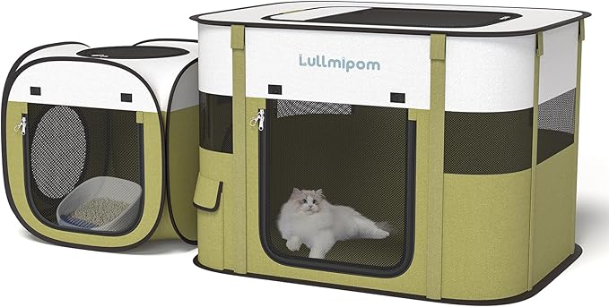 2-in-1 Foldable Cat Tent, Pop-Up Cat Play Tent with Breathable Mesh, Portable Collapsible Cat House for Indoor Cats, Suitable for Indoor & Light Outdoor Use