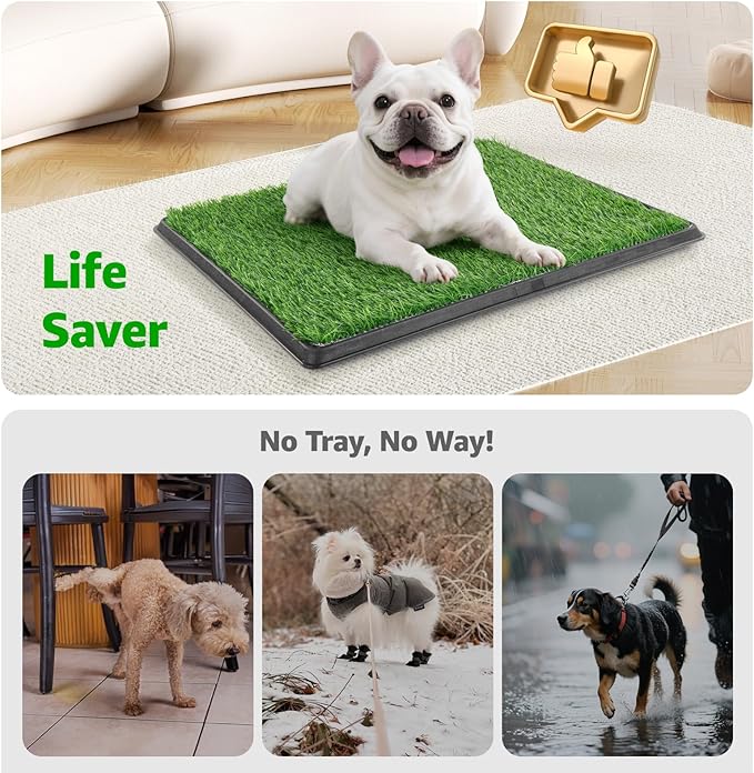 Portable Dog Grass Pad with Tray 35''x23'', Dog Litter Box with Artificial Grass Patch & Washable Reusable Pee Pad for Puppy PottyTraining, Pet Loo Indoor Outdoor Use for Balcony Patio Apartment