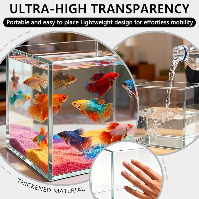 Small Glass Fish Tank, 5.9x4.3x5.1 Inch Rimless Aquarium, 0.7 Gallon Small quarium, Ultra Clear Glass Thickness 4mm (5.9x4.3x5.1)