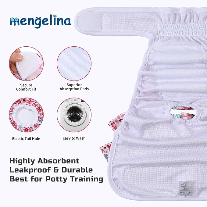 Reusable Dog Diapers Female 3 Pack Doggie Diapers for Period Heat Incontinence Puppy Training (Large, RedFlower)
