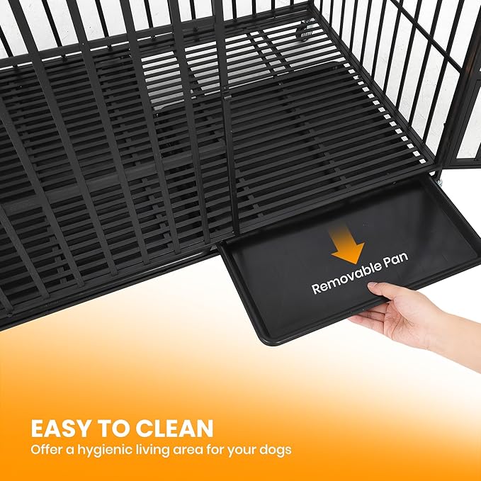 54 Inch Heavy Duty Dog Crate with Wheels, Escape Proof Metal Kennel with 3 Doors & Removable Tray for Large Medium Dogs, Black