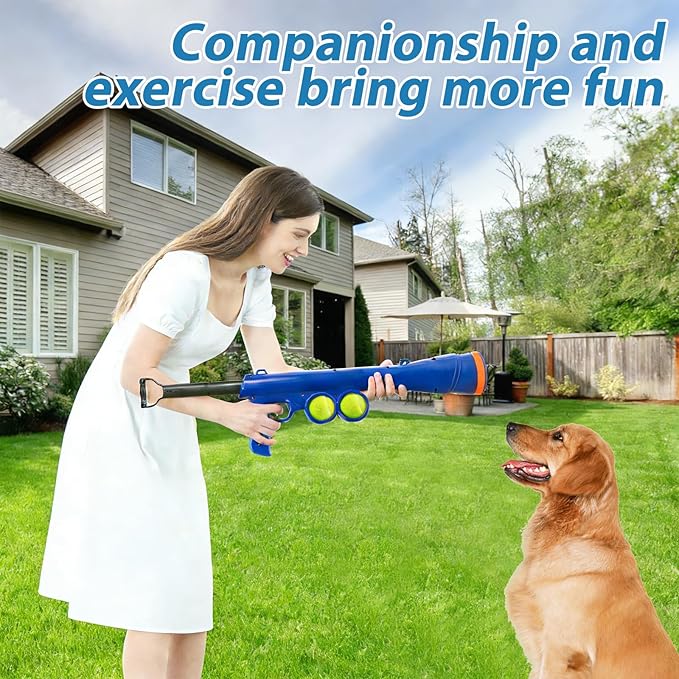 Dog Ball Launcher for Pet, Dog Ball Thrower Launcher with 2 Tennis Balls & Shoulder Strap, 23.4" Long-Range Ball Launcher Toy for All Dog Breeds, Blue