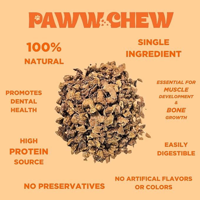 PAWW CHEW Beef Lung Dog Treats - 100% Natural, Single Ingredient, (1 Pound) Made in The USA, Dried & Dehydrated, High Protein, High Value Dog Training Treats, Grain Free, Low-Odor Free for All Breeds