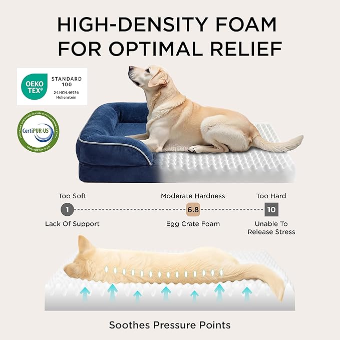 Bedsure L Plus Orthopedic Dog Bed for Large Dogs - Washable Dog Cat Bed Waterproof, L Plus Big Comfort Dogs Couch Sofa with Washable Removable Cover, Pet Bed with Nonskid Bottom, Blue Navy, 38"