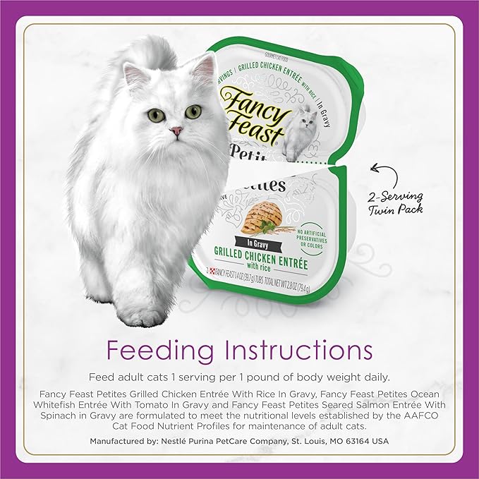 Purina Fancy Feast Gourmet Wet Cat Food Variety Pack, Petites Gravy Collection, break-apart tubs, 24 servings - (Pack of 12) 2.8 oz. Tubs