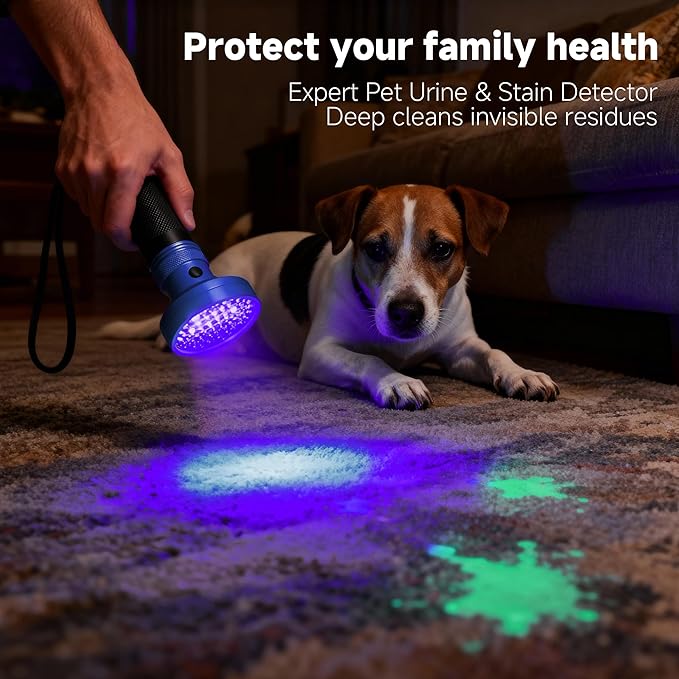 100 LED 395nm UV Flashlight Black Light, Portable Ultraviolet Torch for Pet Urine Detection, Stains, Scorpions, and Bed Bugs – High Power UV Lamp (Batteries Not Included)