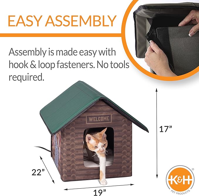 K&H Pet Products Heated Outdoor Cat House for Outside Pets in Winter, Weatherproof Outdoor House for Ferals, Insulated Kitty Shelter, 2 Doors, Waterproof Heated Cat Bed, Safety Listed - Log Cabin 20W