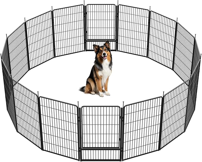 SunsGrove Dog Playpen Outdoor, Heavy Duty 45 Inch 16 Panels Dog Playpen for Large Dogs, Free and Safe Play Dog Fence Indoor, Black