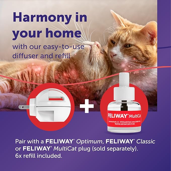 FELIWAY® MultiCat 6 x 30 Day Cat Calming Refills for Pheromone Diffuser, 6 x 48ml Value Pack- Helps Reduce Conflicts and Signs of Tension in Multi-Cat Households