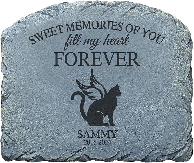 Let's Make Memories Personalized Forever Friend Pet Memorial Stone - Cat - Sympathy Garden Marker