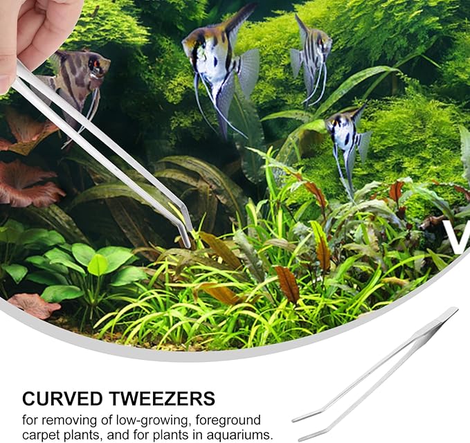 POPETPOP Stainless Steel Curved Tip Aquatic Plant Tweezers for Fish Tank Ergonomic Design for Easy Trimming of Foreground Plants Resistant Tongs for Aquarium Use