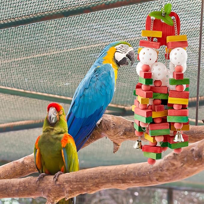 2 Pcs Extra Large Bird Parrot Toy, Multicolored Atural Wooden Bird Chewing Toy Parrot Cage Chewing Toys for Large Medium Macaws Cockatoos African Grey Parrots Birds