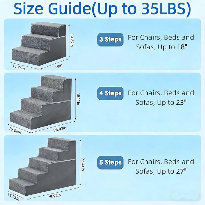 Simple Deluxe Dog Stairs for Small Dogs, 4-Step Dog Step for Puppy, Older Cat, Medium Pet Ramp for Sofa, Couch or Chair, Indoor Non-Slip Pet Ladder with High Density Foam, Gray