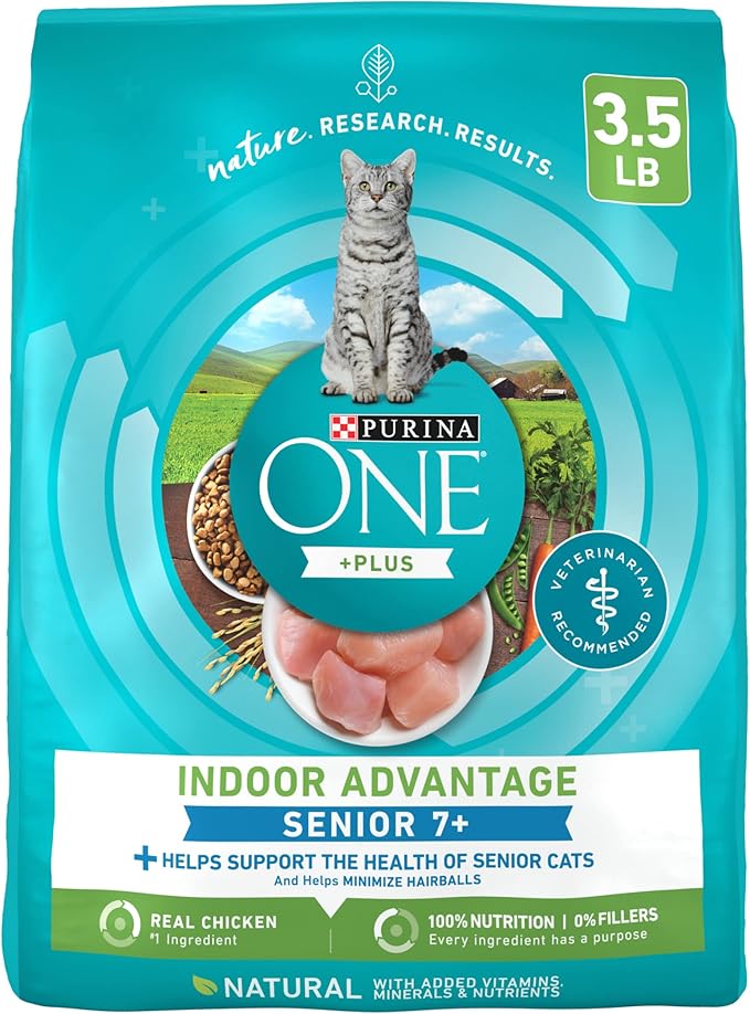 Purina ONE High Protein, Natural Senior Dry Cat Food, Indoor Advantage Senior+ - 3.5 lb. Bag