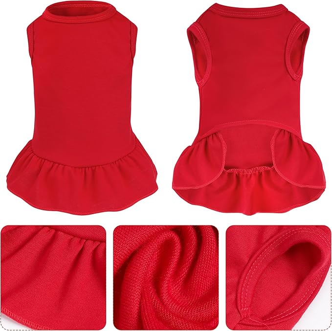 Dog Dresses Cat Skirt Solid Color Dog Clothes Summer Sleeveless Puppy Girl Clothes for Small Pet Dogs Cats (Red, Small)