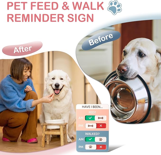 Dog Feeding Reminder, Dog Fed Sign Tracker -Daily Am/Pm Chart Slider Sign for Pet Fed and Walk Reminder, Easy to Use On Fridge Or Wall with Adhesive and Magnet,Pet Supplies