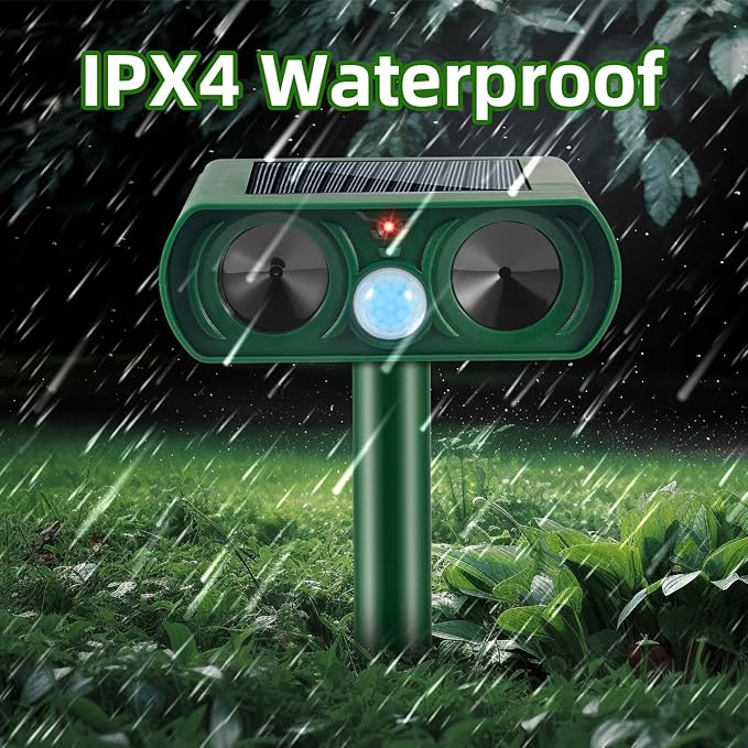 2026 Upgraded Solar Ultrasonic Animal Repellent Cat Deterrent Outdoor Deer Repellent Devices Motion Detection,Waterproof Squirrel Skunk Raccoon Dog Rabbit Deterrent for Garden Yard,2 Pack