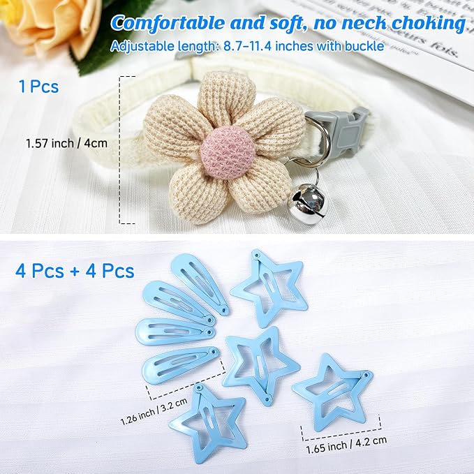 180+ Pcs Blue Dog Hair Accessories Set,Small Dog Hair Bows with Rubber Bands,Cute Puppy Hair Ties,Bowties for Small Dogs Cats,Dog Hair Clip,Floral Bell Collar,Flower Scrunchie