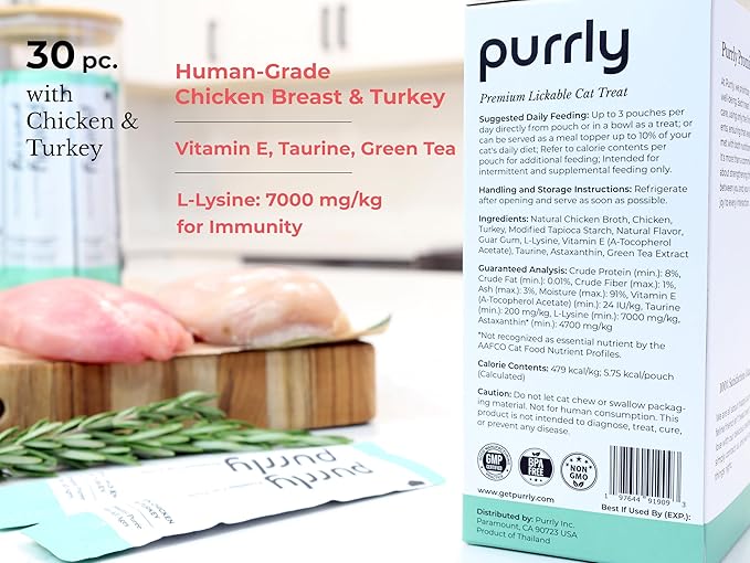 Purrly Low Calorie Premium Lickable Cat Treat Topper Healthy Chicken Variety Bundle (90 Count) Human-Grade Protein Sources with Functional Nutrients Wet Squeeze Creamy Purée Grain-Free Non-GMO