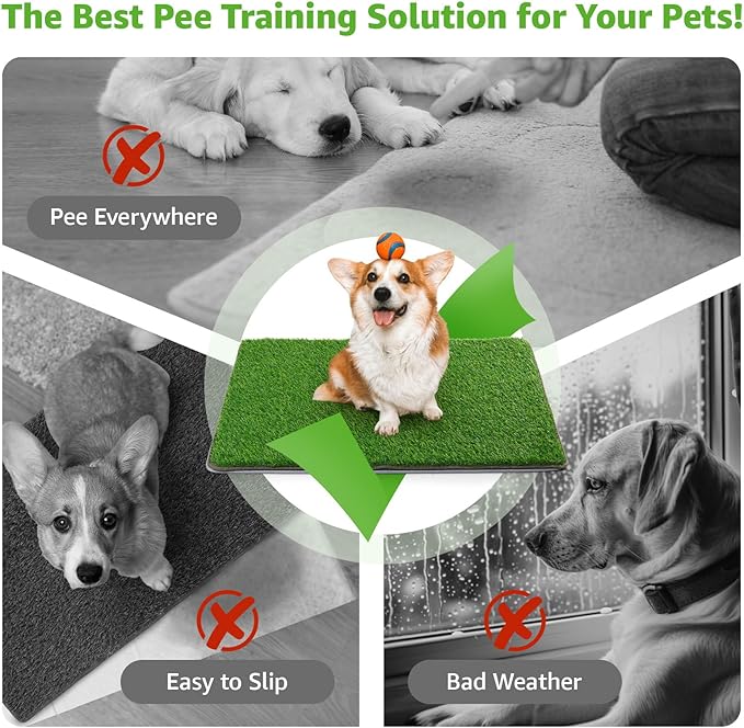 Dog Grass Mat with Pee Pad, Artificial Indoor Turf Grass Potty Training Pads for Dogs Tray Doggies Washable Reusable Puppy Pads Leakproof Pee on Outdoor Patio Balcony Apartment(24.5x39'')