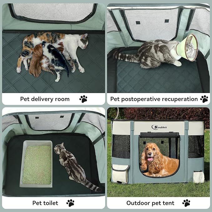 Dog Playpen,Cat Pet Puppy Pen,Portable Playpens for Dogs Indoor Outdoor Travel Camping Use,Foldable Dog Kennel Tent Crate for Rabbit Small Animals with Carrying Case (Grey with Pad, Large)