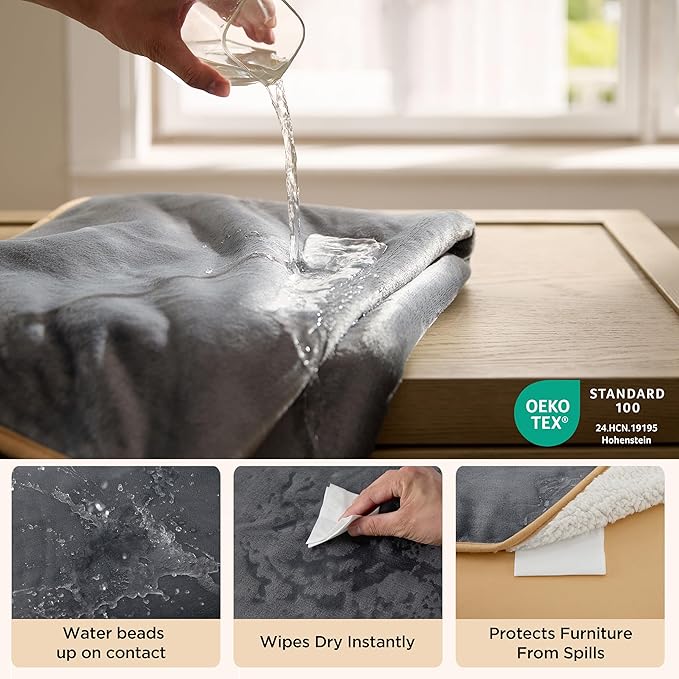 Bedsure Waterproof Blanket for Bed - Sherpa Fleece Waterproof Dog Blankets for Large Dogs, Pet Blankets for Bed/Couch, Soft Plush Reversible Furniture Protector, Twin Size, 80"x60", Grey