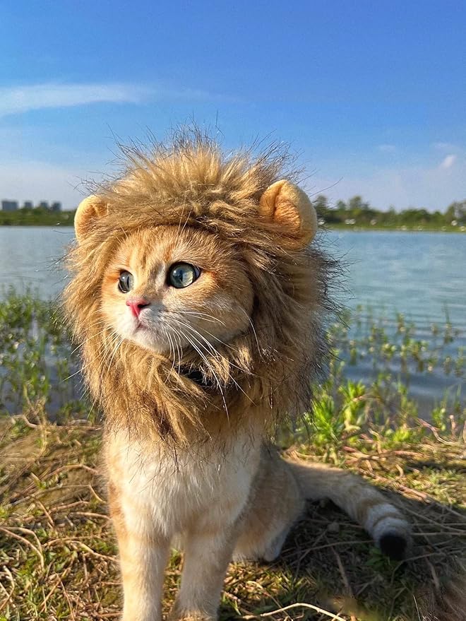 Lion Mane Wig for Cat,Dog and Cat Costume,Funny Pet Cat Costumes for Halloween Christmas, Parties, Photo Shoots (Size S, Melange Brown)