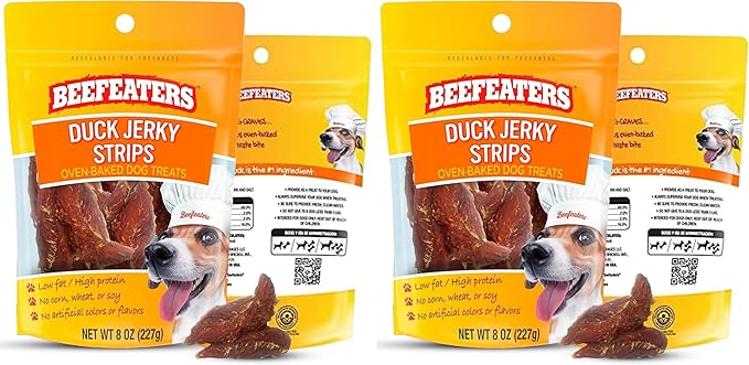 Beefeaters Duck Jerky Strips for Dogs, 8oz – Dog Treat. Oven-Baked, High Protein, Low Fat, No Corn, Soy, or Wheat, Ideal for Training (Pack of 2)