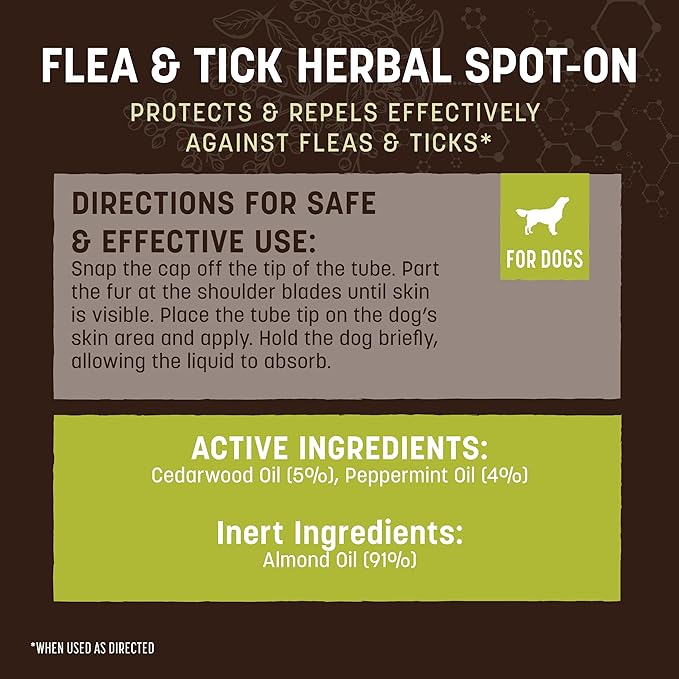 Earth Animal Apothecary Natural Flea & Tick - Herbal Spot-On for Large Dogs - 3 Applications (3 Month Supply)
