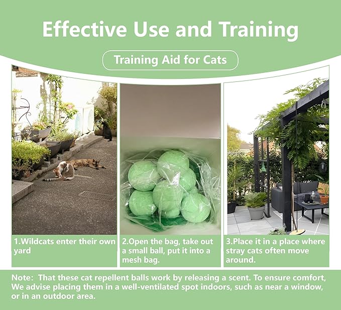 Cat Repellent Balls 12 Pack - Quartz Sand with 6 Mesh Bags, Long Lasting Outdoor Cat Deterrent for Garden/Yard/Sofa, Natural Non-Toxic Pet Safe (Mint Green)