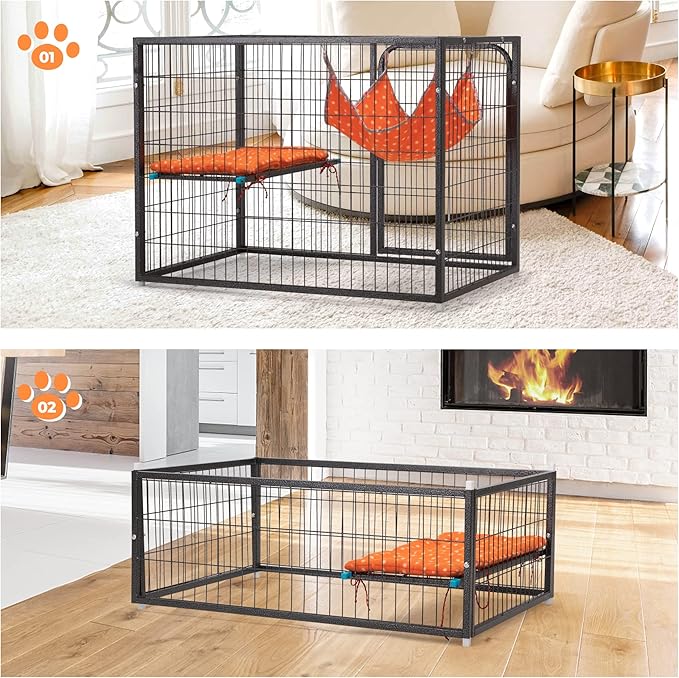 Cat Cages Indoor,4-Tier Ferret Cage, Large Wire Crates with Hammock, Cat Enclosure with 2 Ladders, Cat Kennel with Wheels for Kitten, Guinea Pig, Rabbit, Chinchilla, Black